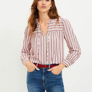 Loft Striped Ruffle Tie Neck Blouse